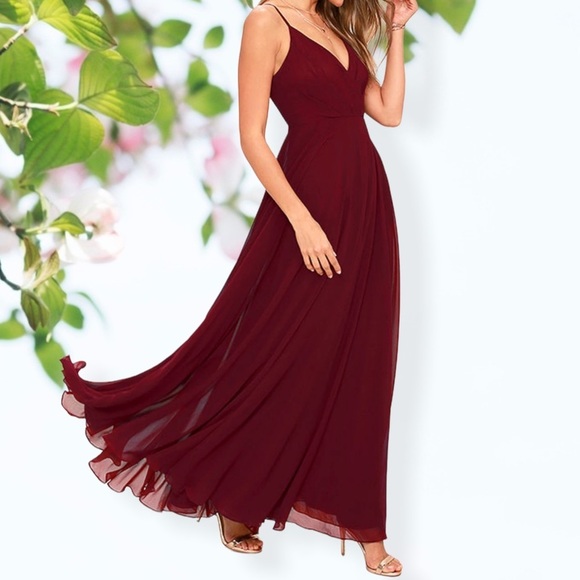 LULU'S Formal Wine Faux Wrap Dress - Picture 2 of 12